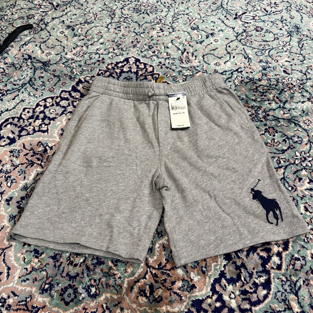 NWT Polo Ralph Lauren Boys Fleece Shorts Heather Grey Size M 10-12